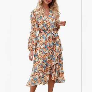 Asymmetrical Wrap Sundress with Bishop Sleeves (T24)